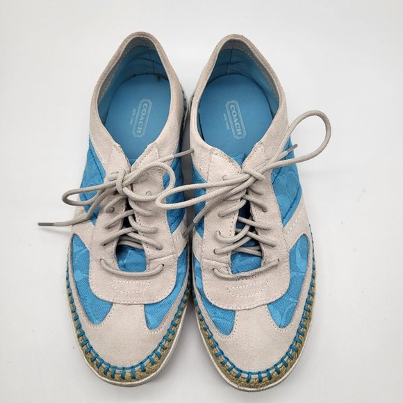 COACH Womens SZ 8 Parson Suede Lace Up Shoes Signature C Blue Cream - Picture 3 of 13